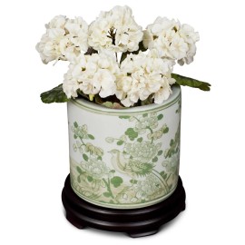 China Furniture and Arts US SELLER - Green Chinoiserie Bird and Flower Motif Planter Vase