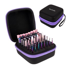 Lavinda Nail Drill Bits Holder, Dustproof Displayer Organizer Container, 64 Holes Nail Bits Container Box Case with High Density Foam to Avoid Slipping & Scratches,Purple (Drill Bits Not Included)