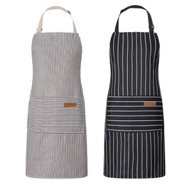 Livdouyu Pack of 2 Apron Cooking Apron Women's Adjustable Kitchen Apron with Pockets Men Gown Apron Cotton for Cooking, Painting, Baking, Housework, white black