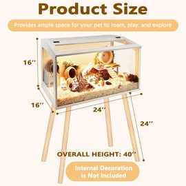 Prolee Hamster Cage Wooden Chew Proof, Extra Large Mice and Rat Habitat Openable Top with Acrylic Sheets Solid Built Small Animal Cage with Leg Stands, 24 Inch Long