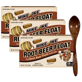 Mike and Ike Root Beer Float Candy 4.25 oz, Pack of 3 – Chewy Gluten-Free, Fat-Free Retro Soda Candy with Wooden Spoon (Root Beer Float) Wooden Spoon