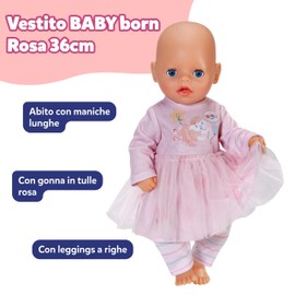 BABY born Vestitino rosa cipria – Abito per bambola con maniche lunghe, gonna in tulle & leggings – Abbigliamento per bambole – Accessorio per bambole da 36 cm