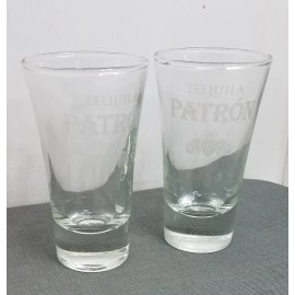 Case (12) Patron Tequila 2oz Shot Glasses, 3.5" tall with weighted bottom