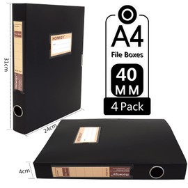 Hoiwigy Storage Folders Box 6Pack for A4 Paper, Plastic File Boxes with Lids, Size 31×4×24 cm File Folder Organizer for Office School Home (6Pack-40mm-Black)