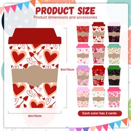 GOSUOA 24 Pack Valentines Teacher Thank You Cards,Valentines Day Cards Coffee Cup Cards for Classroom School Valentine Day Party Favor-Adhesive Round Message Sticker with Envelopes