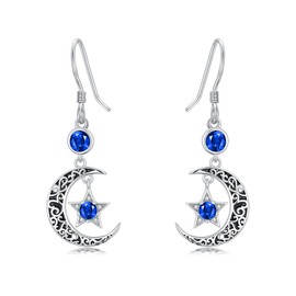 Seiyang Moon Star Sapphire Birthstone Earrings 925 Sterling Silver Black Crescent Moon Star Dangle Drop Earrings with September Birthstone Vintage Jewelry Gifts for Women Mom Her