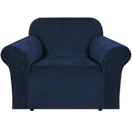 H.VERSAILTEX Stretch Velvet Armchair Cover Couch Covers 1 Cushion Chair Slipcover for Living Room Furniture Cover Crafted from Thick Comfy Rich Velour (Chair 31"-49", Navy)