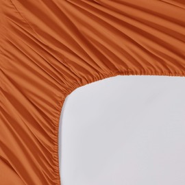 AMEHA Double Fitted Sheet - Rust Bed Sheets Extra Deep Pocket 16 inch (40 cm) Soft Brushed Microfiber for Double Bed