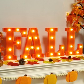 Fall Decorations for Home - Fall Room Decor - 4 LED Marquee Light Up FALL Letters Lights Sign, Battery Operated Fall Table Decorations for Bedroom Home Fireplace Wall Indoor Autumn Harvest Party Decor