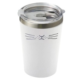 Nnma NN-1602 Thermo Tumbler, Cat with Lid, Heat Retention, Cold Insulation, Stainless Steel, Vacuum Insulated, Double Walled, Cup Holder, 12.5 fl oz (370 ml), White, Convenience Store Cup, Coffee, Takeout, Cat Miscellaneous Goods