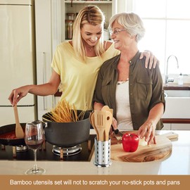 Libosa Wooden Spatula Bamboo Utensil Set 6 Pieces Wooden Cooking Spoon Kitchen Cooking Tools for Nonstick Pots and Pans Cookware Turner Spatula Mixing Forked and Slotted Spoon