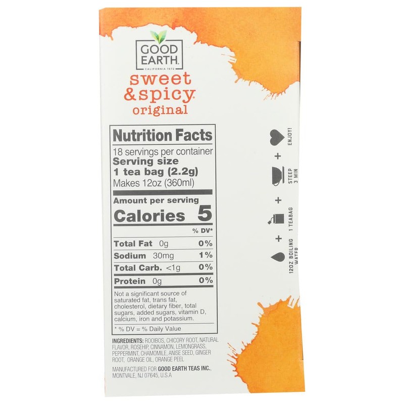 Good Earth, Original Sweet and Spicy Caffeine-free Herb Tea, 18