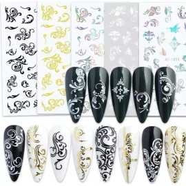 Unbranded 3D Nail Art Stickers Decals Aurora Floral Flowers Lace Swirls Lines Waves NS50 - JO-1814