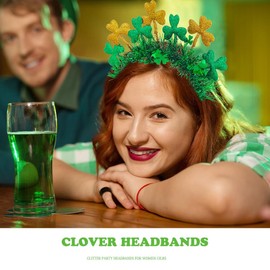 Coridy St. Patrick's Day Headbands Big Shamrock Hairbands Green Clover Headpiece Glitter Sequins Festive Parade Costume Party Hair Accessories for Women Girls