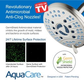AquaCare As-Seen-On-TV High Pressure 6-setting 6 inch Rainfall Shower Head with Special Hygienic Anti-clog Nozzles for Cleaner, More Powerful Shower! Top American Brand/Satin Nickel Finish