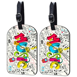 Neidius Luggage Tags for Suitcase 2 Pack Music Leather Luggage Tags with Name Tag Privacy Cover,Women Men Airport Cruise Luggage Travel Essentials