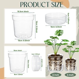 Baderke Anti Slip Clear Glass Plant Pots with Drainage Holes See The Roots Growth Vase for Plant Nursery Glass Planter for Indoor Plant Modern with Terrarium Saucer(2 Sets,4 Inch and 6 Inch)