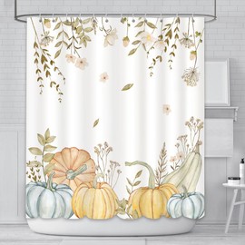 AIBIIN Autumn Pumpkin Shower Curtain Floral Leaves Harvest Bath Curtains Durable Waterproof Mould Proof Polyester Material with 12 Hooks 180x180cm
