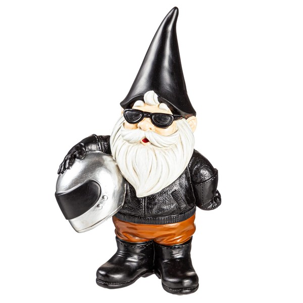 Evergreen Motorcycle Biker Gnome Garden Statue | Weatherproof Indoor and Outdoor | Decor for Home | Gift for Fathers Day | 10 Inch Tall | Leather Jacket