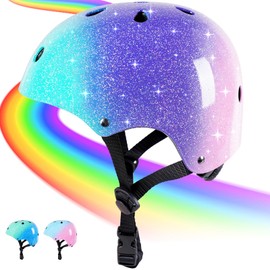 Kids Bike Helmet for 3-5-8-14 Years Kids Girls Boys Youth Bicycle Helmet for Scooter Balance Bike Roller Skating Skateboard Helmet (Greenpurplepink, Medium)