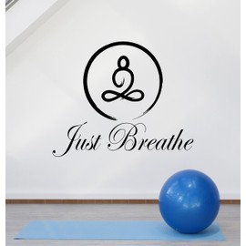 Vinyl Wall Decal Circle Enso Yoga Meditation Pose Lotus Just Breathe Quote Stickers (4214ig) Black