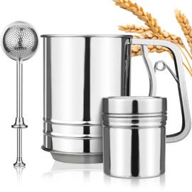 Flour Sifter, 3 in 1 Stainless Steel Sifters for Baking, 3 Cup Double Layer Fine Mesh Sifter, Powdered Sugar Shaker Duster Set for Baking Cakes, Pastries, Pies, Cupcakes and Desserts