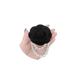 Bohemian Pearl Safety Brooch Pins Flower Brooch Hair Flowers Hairpin Brooch Headpieces,Brooch Pins Shawl Clips for Women Girls Vintage Collar Brooch (Black)