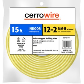 Cerrowire 147-1602A3 15-Feet 12/2 NM-B Solid with Ground Wire, Yellow