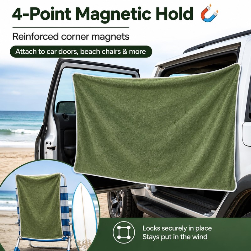 Magnetic Towel 75"x30" - Quick-Dry Microfiber Beach and Pool Towel