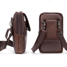 Small Leather Shoulder Pouch Men, Cellphone Holster Wallet Case Belt Waist Bag for Man, Travel Belt Loop Messenger Bag Crossbody Satchel Purse with Adjustable Strap Fit for Cash Credit Card Passport