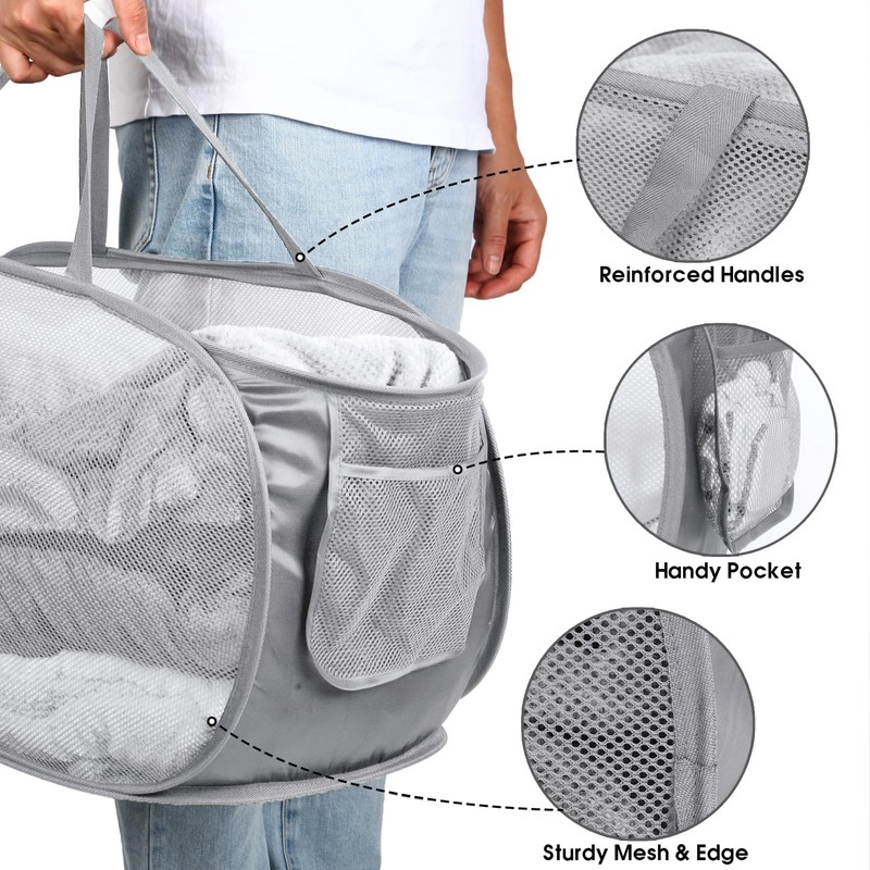 Diggoour Durable Collapsible Laundry Baskets, Mesh Pop Up Laundry Hamper