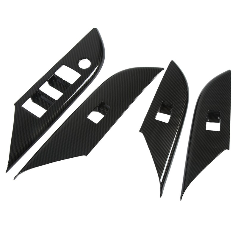 4 Pcs Door Window Control Panel Cover Carbon Fiber Style
