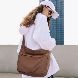 DAINAOTM Canvas Hobo Crossbody Shoulder Tote Bag for Women and Men Large Purse Messenger Bag Travel Work Shopping