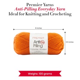 Premier Yarns Anti-Pilling Everyday Worsted Yarn, Soft Acrylic, Ideal for Crocheting and Knitting, Machine Washable, 180 Yards, Pumpkin