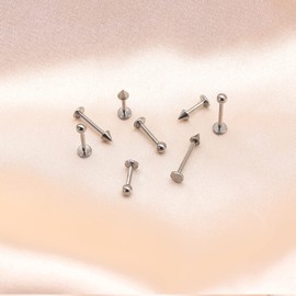 Juego de 8 piercings corporales de titanio de 16 g, para nariz, tabique, labio, cartílago, tragus, cejas, barra industrial, herradura, kit de piercings de 6 mm/8 mm/10 mm/12 mm, Titanio, Sin gemas.