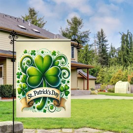 BlissYard Happy St Patricks Garden Flag 12x18 inch Double Sided St. Patrick's Day Decorations Shamrock Garden Flags for Outdoor Outside Porch Farmhouse Yard Banner