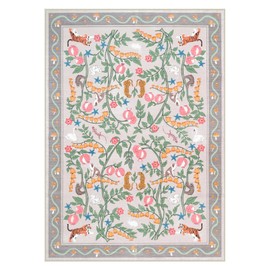 Washable Area Rugs 5x7, Soft Beige Rug for Nursery Living Room Modern Ultra-Thin Bedroom Carpet, Floral Animal Kids Playroom Rug Boho Large Carpet for Dining Room Classroom