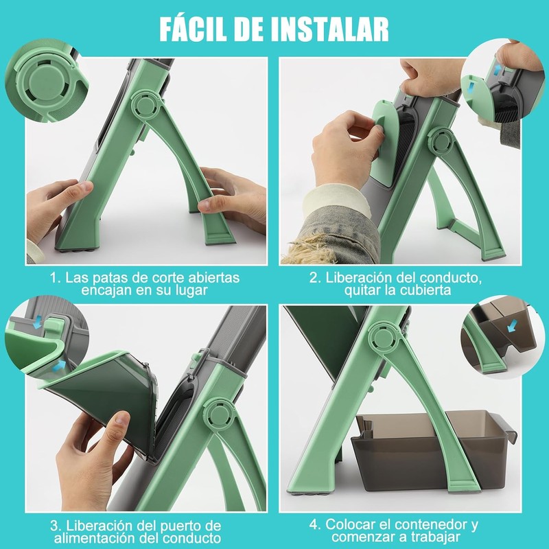 Cortador de Verduras, Acero Inoxidable + ABS, Grosor Ajustable, Verde
