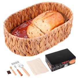 Bread Basket with Warming Stone and Cloth -Terra Cotta Bread Warmer, 12.7 * 8.2 Oval Bread Basket with Warmer - Gifts for Hostess House Warming Baker Christmas -Bread Warmer Cesta De Pao De Piedra