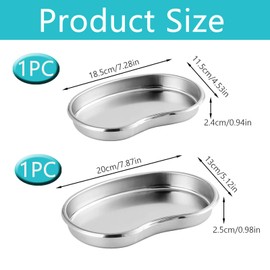 2 Pcs Stainless Steel Kidney Dish, 2 Sizes Metal Sterilised Surgical Tray, Professional Metal Tray, Kidney Shaped Medical Tray for Dental, Laboratory, Medical, Tattooing