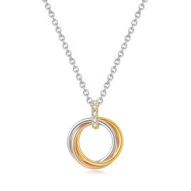 18K Gold Plated Interlocking Circles Necklace for Women | Cubic Zirconia Pendant in Gold, Silver & Rose Gold | Adjustable 18+2" Chain | Dainty Jewelry Gift for Her, Wife, Mom