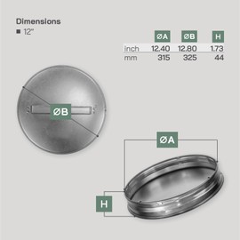 Vent Systems 12" Inch Round Galvanized Steel Duct End Cap with Handle – Durable Metal Fitting for HVAC Ducting, Dryer Vent or Exhaust Pipe and Ventilation System - For Indoor and Outdoor Use