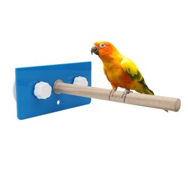 Hypeety Bird Parrot Stand Perch Shower Perch Standing Toy Portable Suction Cup Parrot Bath Stands Suppllies Holder Platform Parakeet Window Wall Hanging Play (2 Suction Cups Wood)