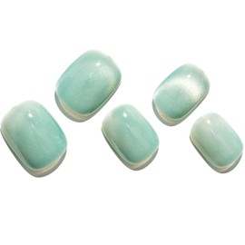 GLAMERMAID Press on Nails Extra Short Squoval, Winter Handmade Light Green Cat Eyes Gel Glue on Nail, 24Pcs Glossy Round Reusable UV Finish Fake Nails Acrylic False Nails Manicure Kits for Women