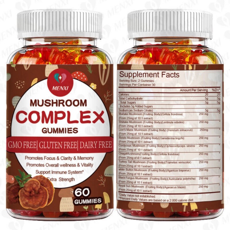MENXI Mushroom Extract Complex Gummies Lions Mane Chaga Reishi Focus