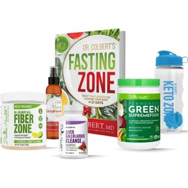 Divine Health Dr. Colbert MD Detox Starter Pack Green Supremefood | Fiber Zone (Lemon-Lime) | Liver Gallbladder Cleanse | Nano Glutathione Spray| Fasting Zone Book | Shaker Bottle