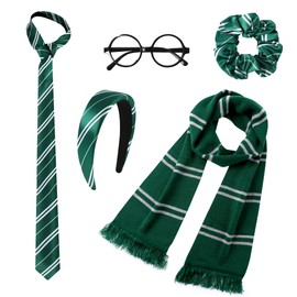 Accesorios de disfraz para adultos y mujeres, bufanda a rayas, diadema, coleteros, anteojos de Halloween, cosplay universitario, Verde, 5 pcs