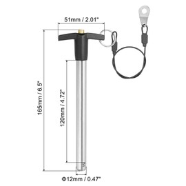 PATIKIL T Handle Lock Pins 1/2 x 4.72" (12 x 120mm), Quick Release Pin 304 Stainless Steel Safety Locating Pins with Push Button 25 cm Lanyard Cable