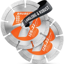 BAUBECK Diamond Disc 125 mm for Stone, Concrete, 2 Pieces, Powerful Compatible with Angle Grinder from Bosch, Metabo, Diamond Cutting Disc 125 Diamond Cutting Disc 125 Diamond Cutting Disc 125 Stone