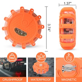 Yinaolan LED Road Emergency Safety Flashing Warning Lights - Roadside Safety Disc Flashing Warning Lighting with Magnetic Base & Hook for Vehicles Boat -9 Flash Mode Light (Batteries not Included)